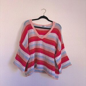 Porter Collective Striped Baggy Knit V-Neck Sweater